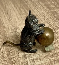 19thC French Bronze Cat Tape Measure with Ball Tail Winder Antique Sewing Tool