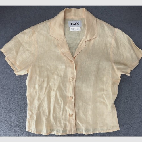 FLAX Women's Sz P Yellow Button Up 100% Linen Top 3/4 Sleeve Blouse Shirt - 第 1/5 張圖片