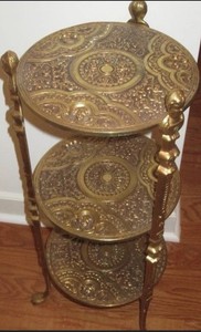 Vtg French Brass Jardiniere 3 Tiered Table/Stand Gueridon Art Nouveau Victorian