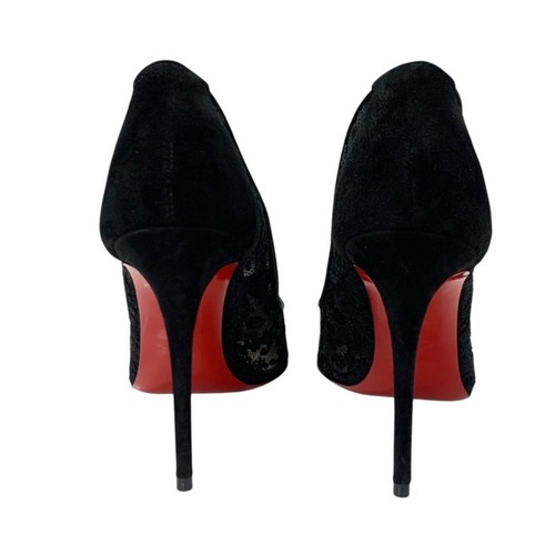 Christian Louboutin Follies Lace 100 Rete Pumps Black Fabric Suede 34.5EU - Picture 5 of 9