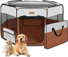 Portable Dog Playpen Foldable Pet Pen Puppy Cat Brown PopUp Indoor