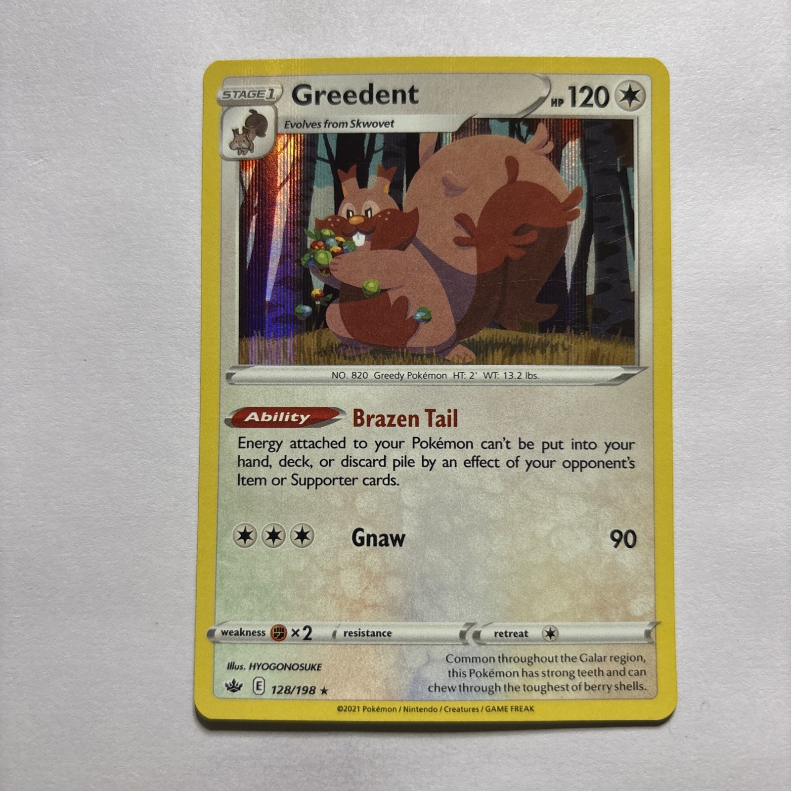 Greedent Holo Rare - 128/198 - Chilling Reign Pokemon 2021
