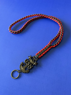 USN E9 MCPO Black Anchor with 2 Color 550 Paracord Neck Lanyard (Made to Order)
