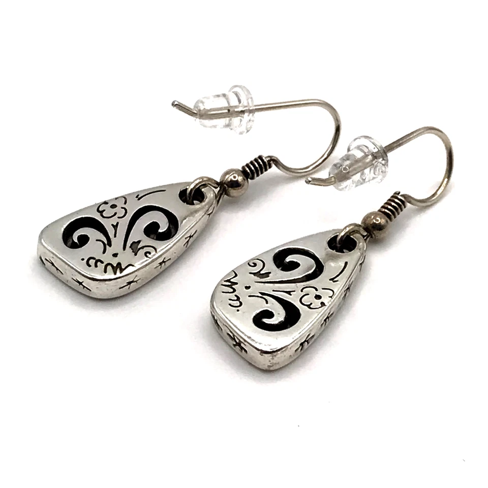 Pendientes Brighton Florales Colgantes Gota Gancho Francés Plato Plata Vintage Foto 4 de 4