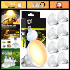 8 Pack 100W Reptile Heat Lamp Bulbs - UVA Basking Light for Bearded Dragons, Tur