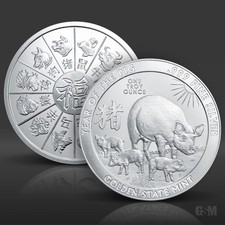1 oz Year of the Pig Silver Round 93.80 per troy oz