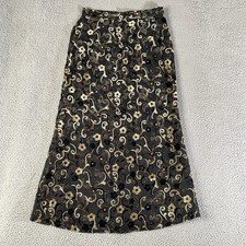Whimsigoth Maxi Skirt Women Medium Black Gold Floral Velvet Burnout Witchy Fairy