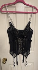     Shirley Of Hollywood Black Lace  Chain Up Corset Size 38    