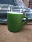 Vintage Hazel Atlas GREEN Orange Peel Texture Painted Milk Glass Cup Coffee Mug  — photo 1