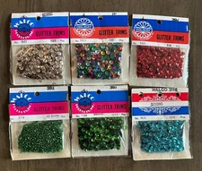 Vintage Walco Glitter Trims Lot Of 6 NOS Christmas Crafts Sequins For Ornament