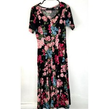 Vintage Y2K Karen Kane Floral Midi Dress Size L Short Sleeve Button Front V Neck