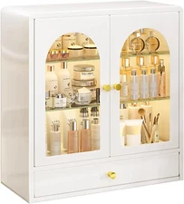 White Wall Mounted Metal Locker with Double Glass Door, Bathroom Wall Cabinet wi