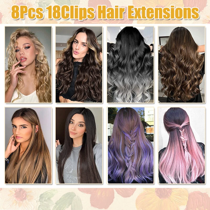 Extensiones de cabello recto con clip de cabeza completa Real as Human Ombre 8 piezas Foto 2 de 4