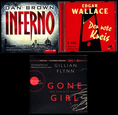 3 HÖRBÜCHER Dan BROWN INFERNO-6CD Edgar WALLACE-2CD Gillian FLYNN GONE GIRL-2MP3