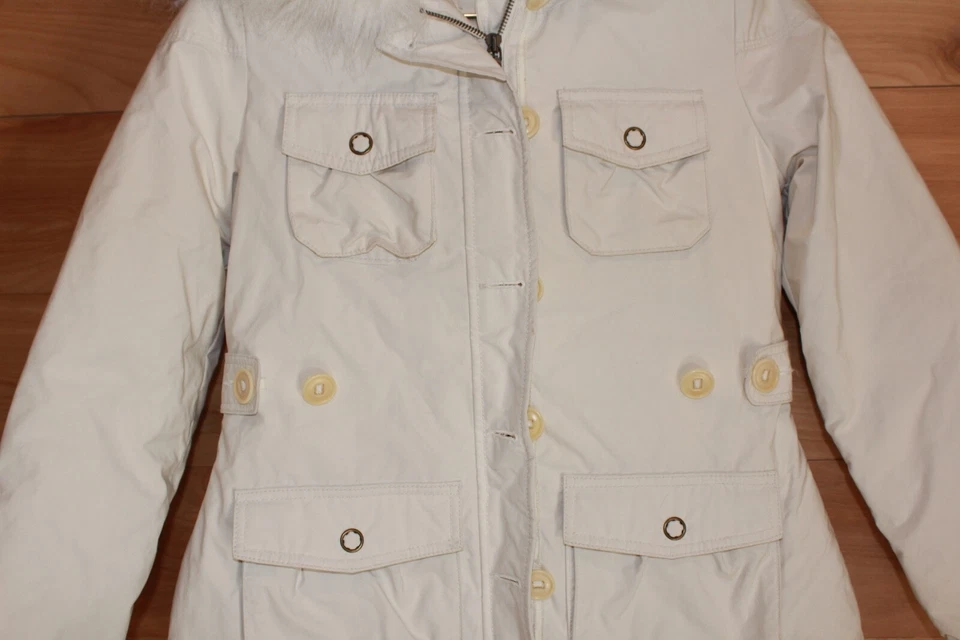Banana Republic Mujer’s XS Blanco Plumón Parka Chaqueta Con Capucha Abrigo Abombado Invierno Foto 3 de 4
