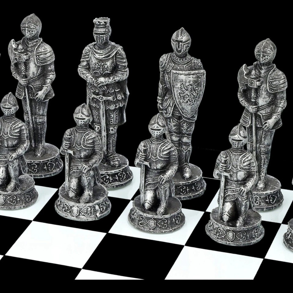 Scacchi Cavaliere - Oro Vs.Argento - Gioco di Riflessione Scacchi Medioevo - Immagine 2 di 4