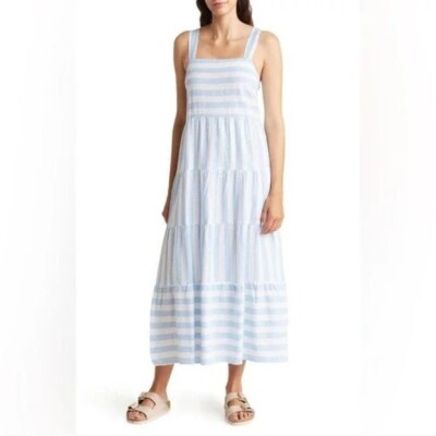 Casa Cabana Diane Womens Size S Dress Stripe Tier Linen Blend Blue White NWT | eBay Casa Cabana Diane Womens Size S Dress Stripe Tier Linen Blend Blue White NWT | eBay