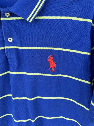 Polo Ralph Lauren Big Pony Cotton Mesh Polo Shirt Men's XL Blue Green Striped - Picture 2 of 5
