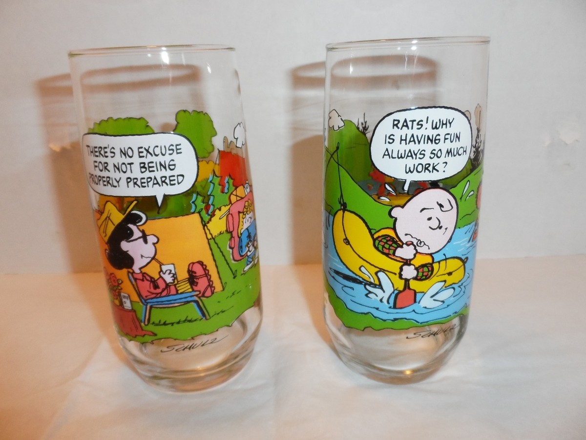 Vintage 1983 Mcdonald 2 Vintage McDonald\'s Camp Snoopy Collection Charlie Brown Drinking Glasses main image 2