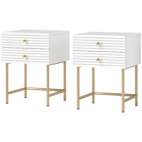 Set of Two Elegant Bedside Tables - White/Gold-Tone - Picture 11 of 12