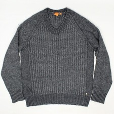 Hugo Boss Kaso Mens Sweater L Gray Melange Ribbed Knit Wool Alpaca Blend