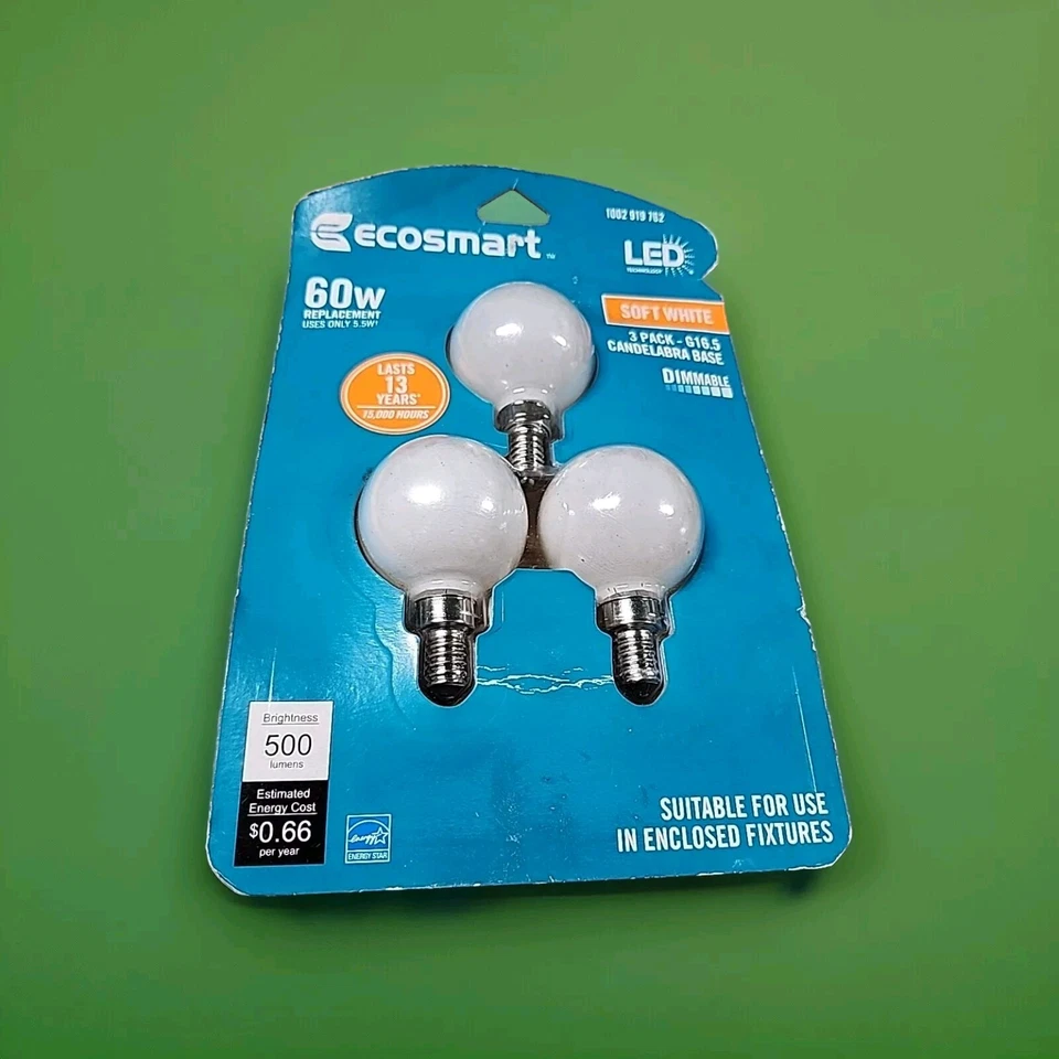EcoSmart 3-pk 60W G16.5 LED Bulb E12 Candelabra Soft White 2700K Dimmable - Image 3 of 3
