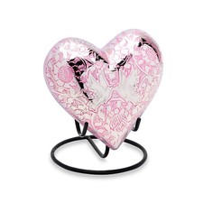 Small/Keepsake 3 Cubic Ins Pink Loving Doves Heart Cremation Urn for Ashes