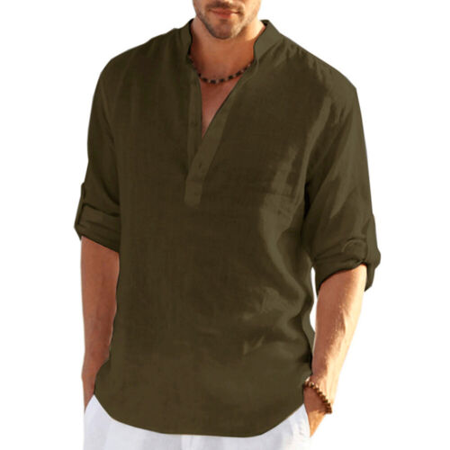 Para Hombres Algodón Lino Camisas de Playa Verano Abuelo Sólido Informal Camiseta Blusa Prendas para el torso - Imagen 7 de 21