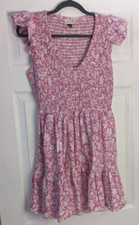 Universal Thread Cottage Core Peasant Dress Pink Ruffle Hem Cap Sleeve Size M