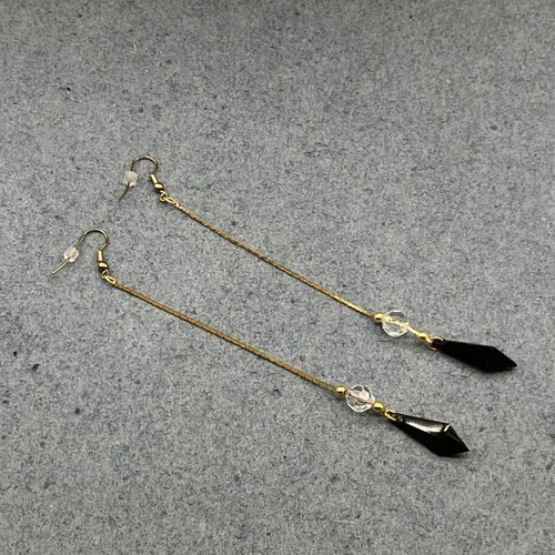 Lange Ohrhänger Ohrringe Gold Kette facettierter Kristall schwarzer Diamant Tropfen - Bild 4 von 5
