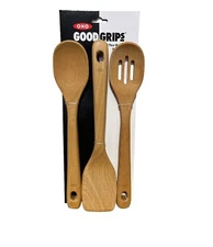OXO Good Grips 3 Piece Kitchen Wooden Utensil Set - Large Comfortable Handle 