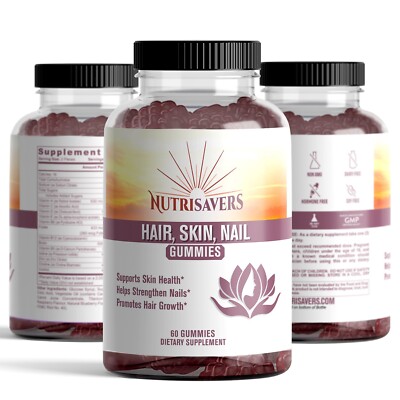 Hair Skin Nails Gummies with Biotin, Vitamins & Collagen   60 ct, Pack of 3