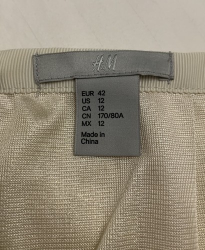 H&M Women’s Shiny Gold & Cream Mini Pencil Skirt Size US 12 Party New Year's - Picture 10 of 12