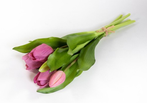 Tulpenbund Nature Real Touch 32x20cm rosa-pink mit 5 Blüten DP Kunstblumen künst - Bild 2 von 4