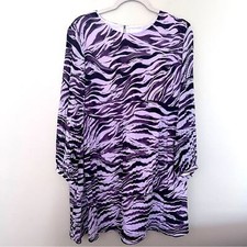 Nine West Lined Purple & Black Knee-Length Animal Print Crinkle Dress - Size XL
