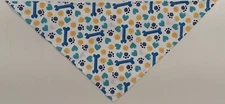 Dog Bandana/Scarf, Tie/Slide On, Blue, Bones, Hearts, Paw Prints, XS, M, L