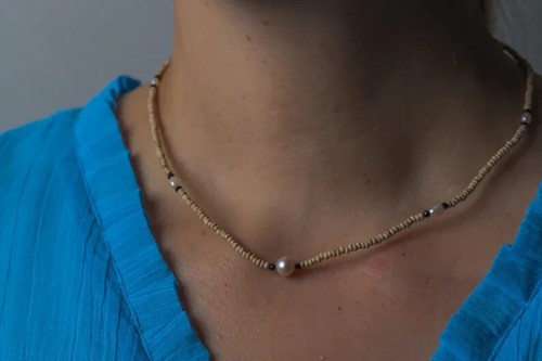 Beautiful one row with paerl. Handmade tulsi Kanthimala, necklace - hare krishna - Picture 5 of 10