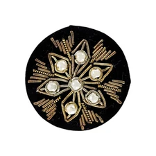 Vintage Hand Stitched Floral Design With Seed Beads Shank Collectible Button 1pc