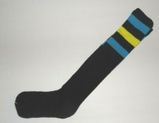 OLD SCHOOL knee high TUBE SOCKS Black Blue Yell Juniors Size 9-11  1 pair  NEW