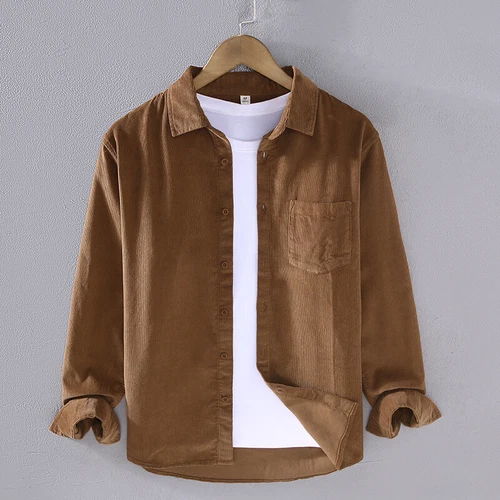 Mens Loose Long Sleeve Fall/Spring Corduroy Cotton Casual Lapel Work Shirt Tops - Imagen 28 de 29
