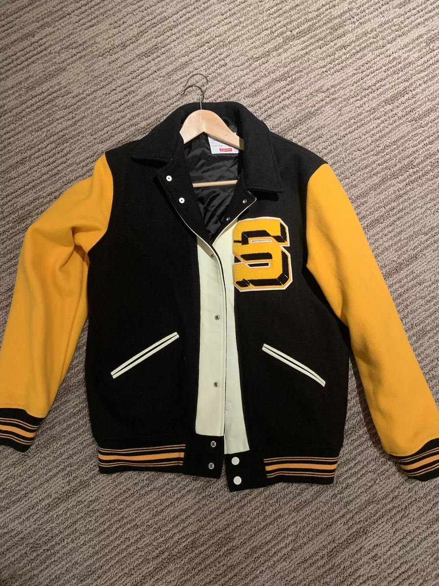 Men's Black And Yellow Wool Leather Varsity Jacket - Just American