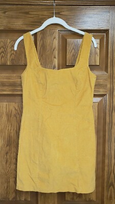 EUC Sky And Sparrow Strap Dress Gold/Mustard Corduroy Short Sleeveless Sz Small
