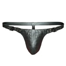 Authentic Real Black Leather Jockstrap with Codpiece Premium Fetish Underwear