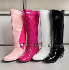 Botas informales de cuero con tacón de cuña punta puntiaguda para mujer