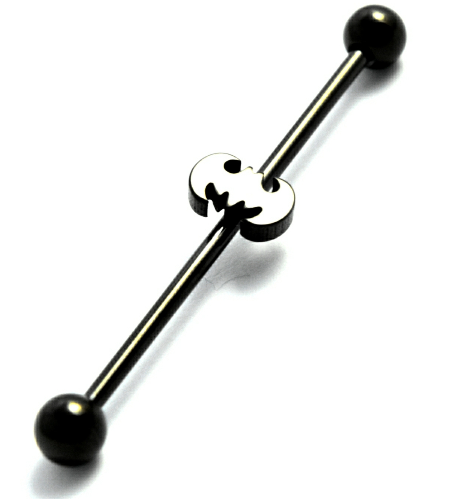Industrial Ear Scaffold Barbell Batman Hero Anodized Black Cartilage 14g 38mm