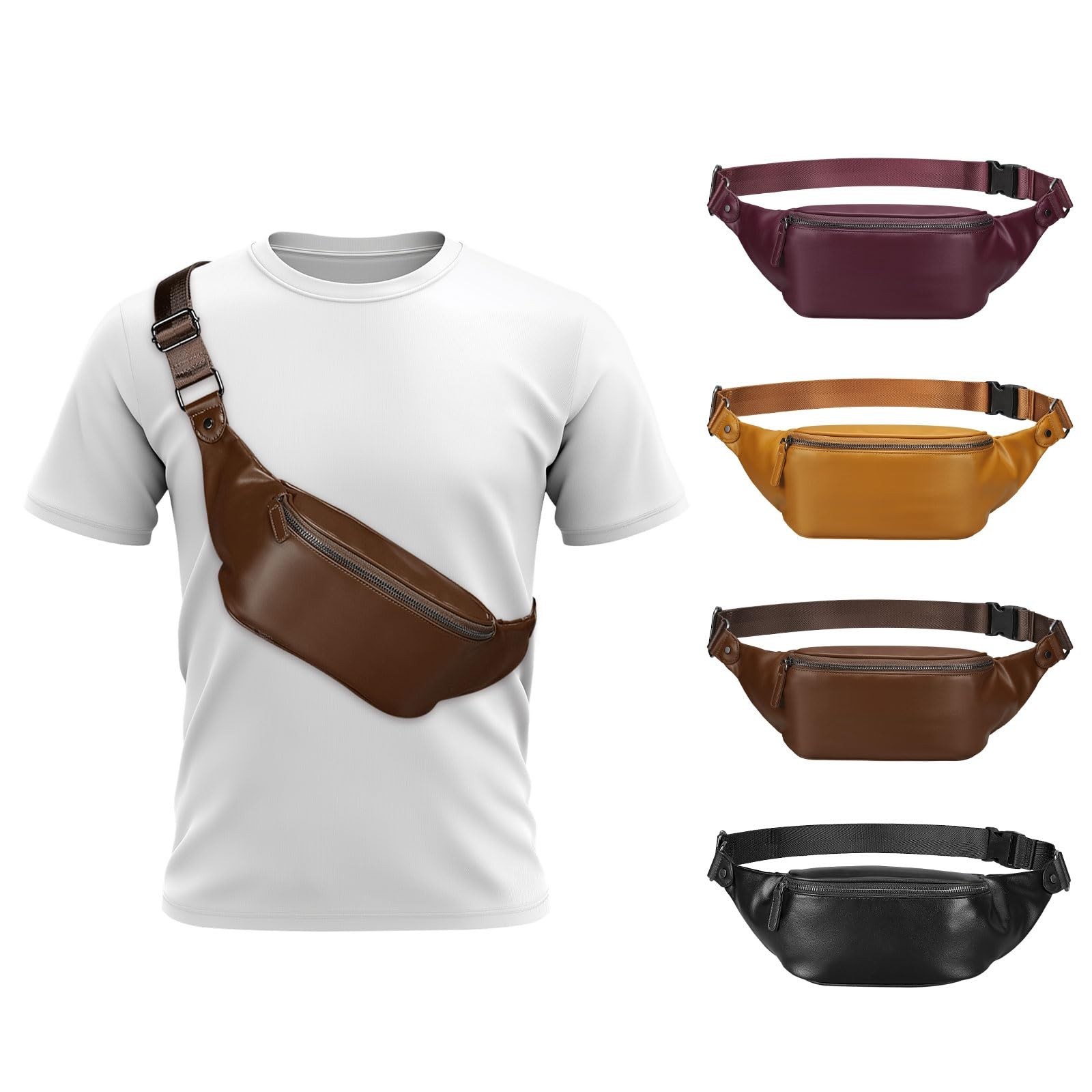 Faux Leather Belt Bag for Men, Crossbody Sling Bag with Adjustable Strap, Bac...