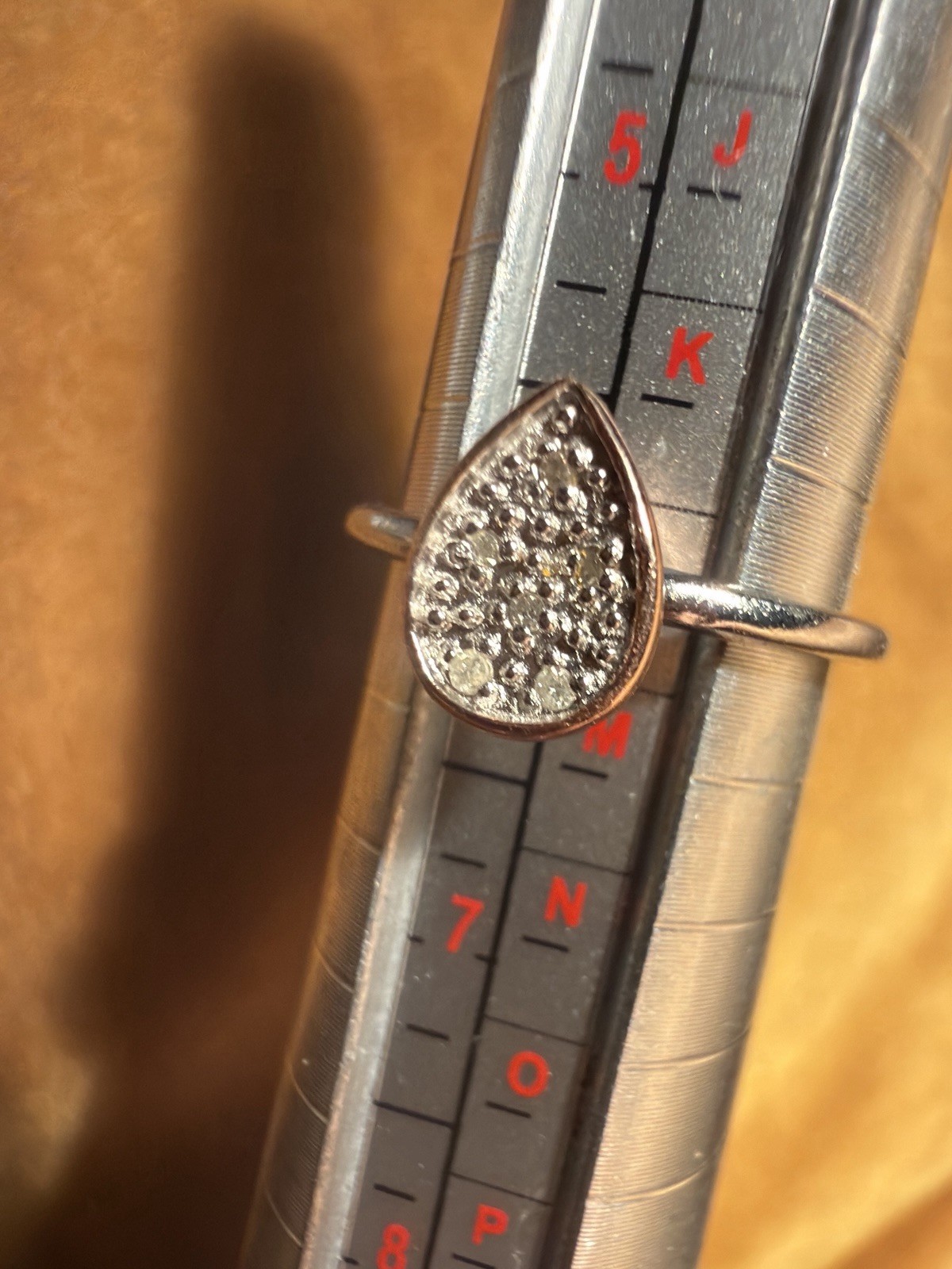 Drop 925 Sterling Silver Diamond Ring, size L, stamped HDIA #121, gold plating image 9