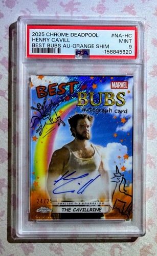 Henry Cavill The Cavillrine 2025 Topps Deadpool Best Bubs Auto Orange /25 PSA 9