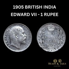 1905 (B) BRITISH INDIA 1 RUPEE SILVER COIN KING EDWARD VII - ABOUT MINT STATE