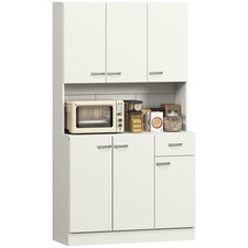 HOMCOM Freestanding Kitchen Cupboard, Storage Cabinet with Doors Cream White